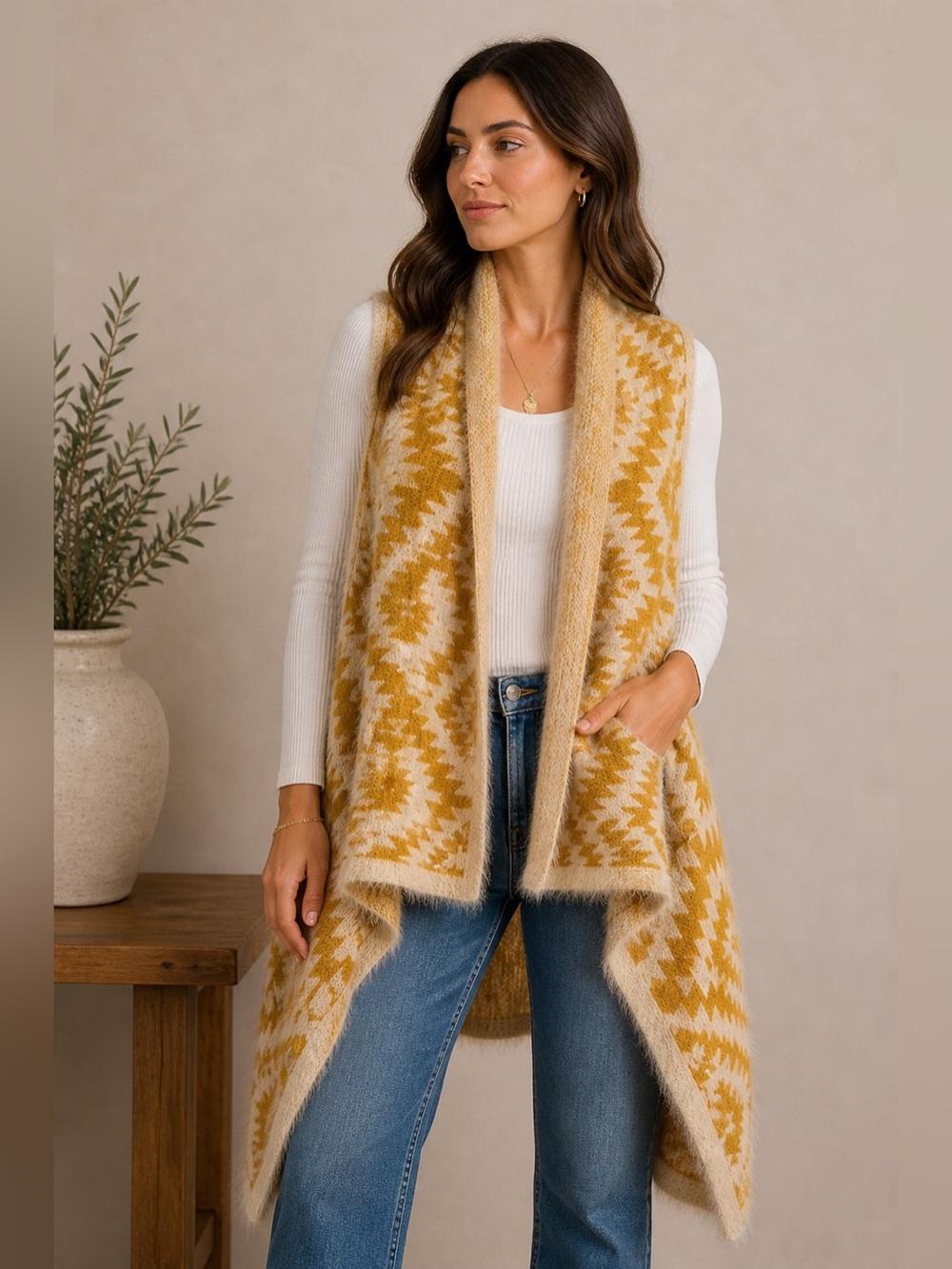 Cozy Cream and Gold Patterned Sweater
